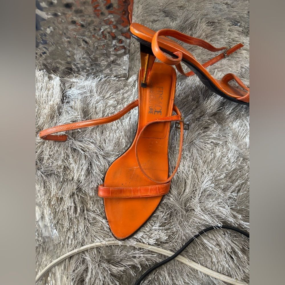 Versace 90s Vintage glass Heel open toe strappy sandals Designer crocodile y2k